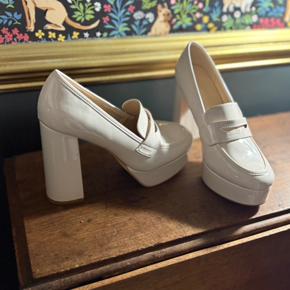 Pink leather loafer heels